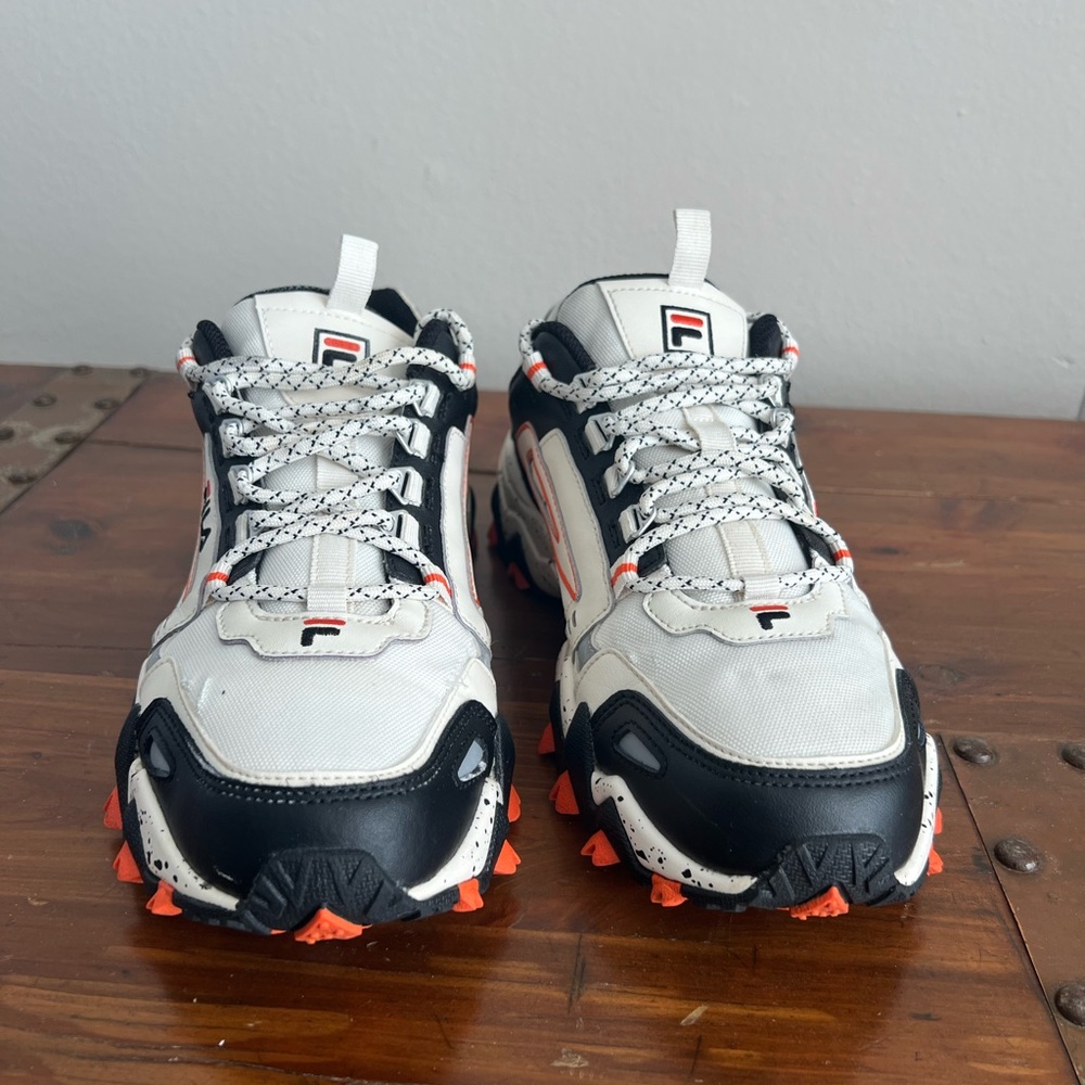Fila Men's Athletic Shoes in White and Black with Orange Accents